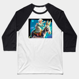 White-Haired Woman on Donkey Prints Baseball T-Shirt